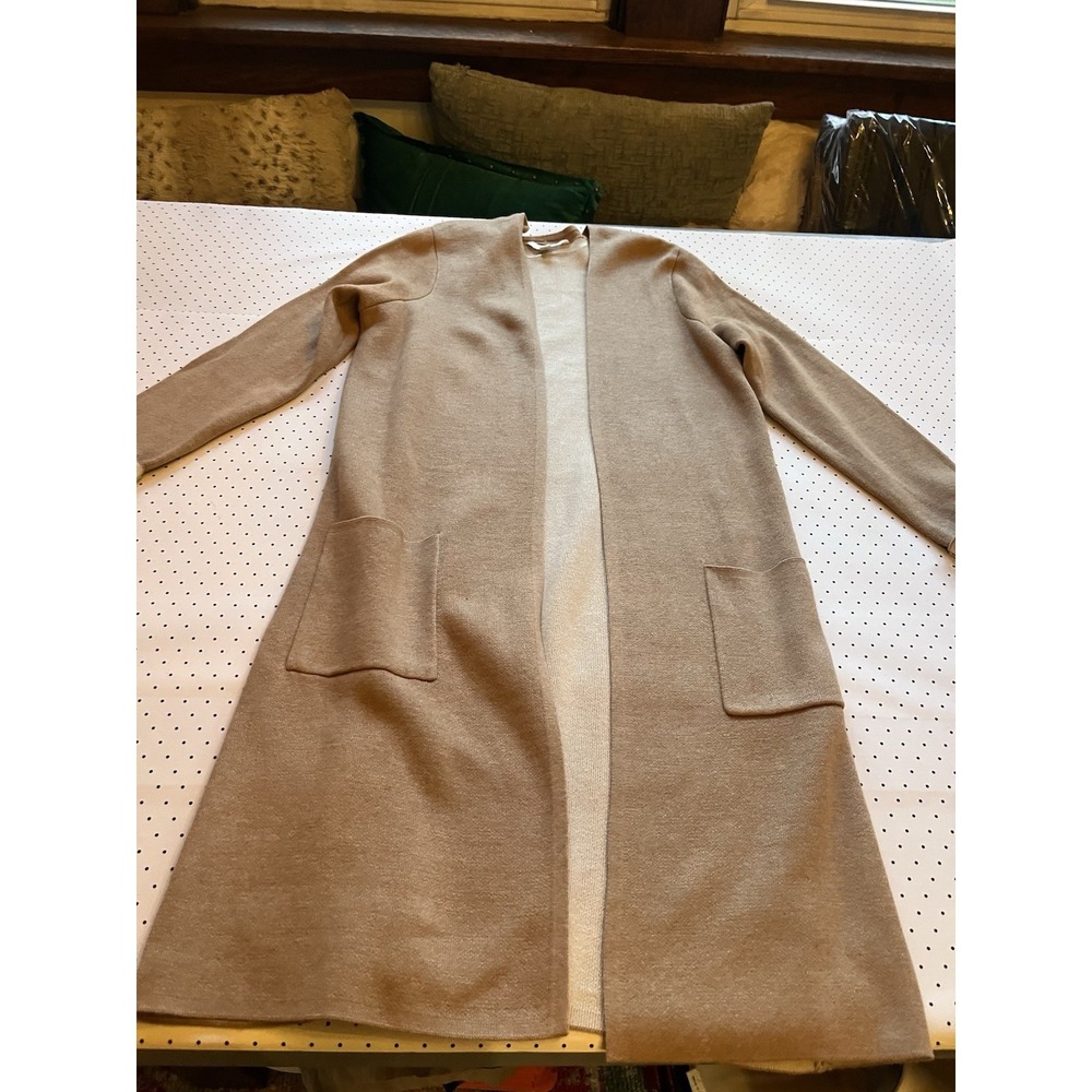 Time Tru Long Open Front Duster Cardigan Oatmeal Minimalist Small